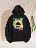 Men's Hoodie Vintage Distressed Playing Card With Grunge Color Stripes Spade