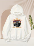 Men's Hoodie Support Your Local Street Cats Under Sunset Rainbow With Three Tabby Cats