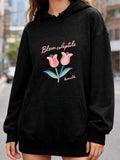 Women's Hoodie Bloom Celestyle With Pink Flowers And Simple Green Vivid Stem Tulip