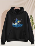 Men's Hoodie Leaping Through Bubbling Waves With Colorful Water Splash Marlin