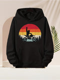 Men's Hoodie Retro Sunset With Silhouette Llama Riding Motorcycle Hoodie