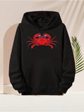 Men's Hoodie Cartoon Red Crab With Playful Eyes On Black Hoodie Crab