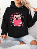 Women's Hoodie I Love You Adorable Pig Surrounded By Pink Hearts