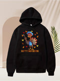 Men's Hoodie Happy Thanksgiving Cute Cartoon Turkey Surrounded By Autumn Falling Leaves Turkey