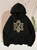 Men's Hoodie Ancient Tribal Motif Surrounded By Ornate Patterns With Dark Spirit Mark Symbol