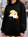 Women's Hoodie Glowing Full Moon With Pumpkin And Flying Bat Ghost
