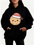 Women's Hoodie Festive Cartoon Cookie Wearing Santa Hat Cookie