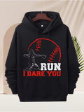 Men's Hoodie Run I Dare You Pitcher Throwing Under Big Red Baseball