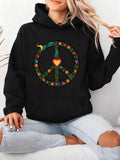 Women's Hoodie Colorful Flowers Peace Symbol With Bright Shining Heart Circle