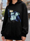 Women's Hoodie Abstract Blue Brushstrokes And Lunar Motif Illuminating Black Night Sky Hoodie