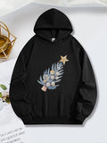 Women's Hoodie Frosted Branch With Silver Berries Among Golden Star Black Hoodie