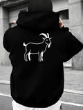 Men's Hoodie Outlined Artwork With White Silhouette Under Urban Street Goat