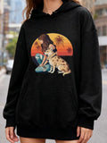 Women's Hoodie Seaside Sunset With Palms Woman And Sitting Dog
