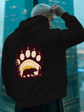 Men's Hoodie Golden Sunset Forest With Bear Silhouette Under Glowing Paw Print