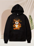 Men's Hoodie Autumn Leaves With Pumpkins And Festive Smiling Happy Corgi Dog