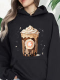 Women's Hoodie Creamy Chocolate Bubble Drink With Swirling Toppings Surrounded By Sweet Icons Cup