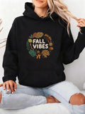 Women's Hoodie Fall Vibes Autumn Leaves Mushrooms Pinecones And Woodland Circle Centerpiece