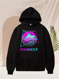 Men's Hoodie Neon Triangle With Dripping Colors Surrounding A Vibrant Modern Pianist
