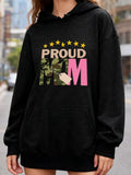Women's Hoodie Proud Mom Lettering With Camouflage And Pink Star Accents