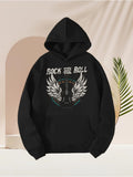 Men's Hoodie Rock The Roll Guitar With Wings Among Shining Electric Musical Symbols