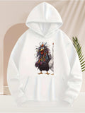 Men's Hoodie Colorful Playful Feathers On Quirky Standing Artistic Rooster