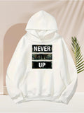 Men's Hoodie Never Give Up Minimalist Black Rectangle Text Hoodie