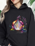 Women's Hoodie Vivid Watercolor Glow With Leaves And Petals Onion