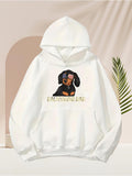 Men's Hoodie Dachshund Dad With American Flag Puppy And Playful White Hoodie