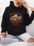 Women's Hoodie Farm Fresh Pumpkins With Vintage Barn Among Sunlit Autumn Fields