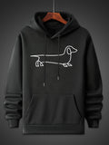 Men's Hoodie Minimalist White Line Art Drawing Of Dachshund Dog Hoodie