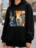Women's Hoodie Western Landscape With Cowboy Guitar And White Bull