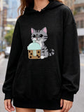 Women's Hoodie Adorable Cartoon Cat With Ice Cream Cookie Dessert Cat
