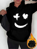 Women's Hoodie Bold Brushstrokes With Playful Expression Featuring Abstract Smiley Face