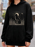 Women's Hoodie Radiant Moonlight With Tall Grass Surrounding Elegant Mystic Cat