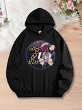 Women's Hoodie Leopard Pattern Letter Surrounded By Roses And Ribbon Z