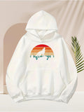 Men's Hoodie Retro Sunrise With Forest Silhouette And Lone Howling Wolf