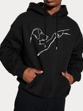 Men's Hoodie Minimalist Continuous Line Drawing Of Human Hand Reaching Toward A Dog