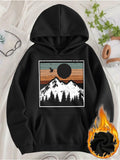 Women's Hoodie Retro Sunset Landscape With Flying Bird And Snowy Mountain Scene