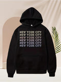 Men's Hoodie New York City Repeated Gradient Text On Black Hoodie