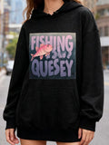 Women's Hoodie Fishing Quesey Cartoon Pink Fish On Oceanic Blue Water Hoodie