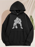 Men's Hoodie Letter Collage Among Hand Drawn Silhouette Cartoon Figure