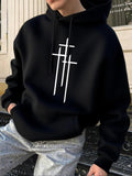 Men's Hoodie Minimalist Triple White Lines On Smooth Black Hoodie
