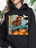 Women's Hoodie Thanking Cartoon Turkey With Pumpkins Among Rustic Autumn Background