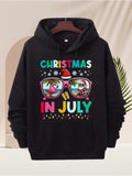 Men's Hoodie Christmas In July Flamingos Wearing Sunglasses With Holiday Lights And Palm Trees