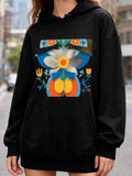 Women's Hoodie Vivid Floral Motif With Abstract Colorful Forms Framing Central White Blossom Hoodie