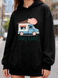 Women's Hoodie Stay Cool Ice Cream Truck With Chocolate And Giant Pink Scoop