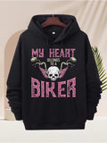 Men's Hoodie My Heart Belongs To A Biker With Skulls And Pink Handlebar Accents Hoodie