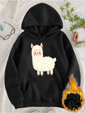 Women's Hoodie Fluffy Cartoon Warm Fleece Sheep Among Cozy Winter Nights Llama
