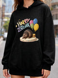 Women's Hoodie Happy Zidak Celebrating Balloons On Birthday Cake With Animal