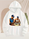 Men's Hoodie Two Men Wearing Caps Playing Card Game At Table